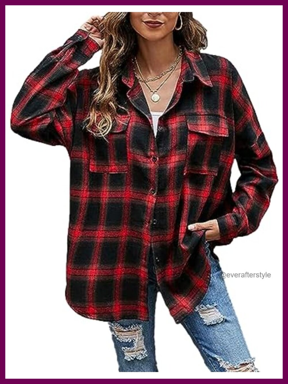 Womens Oversized Plaid Flannel Button Down Shirt Long Sleeve